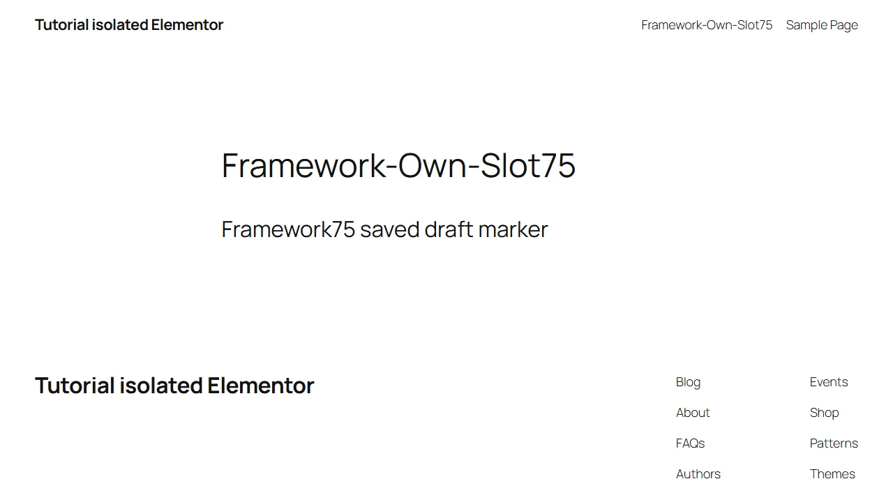 本地測試頁透過Elementor Publish後,匿名正式網址顯示Framework75 saved draft marker