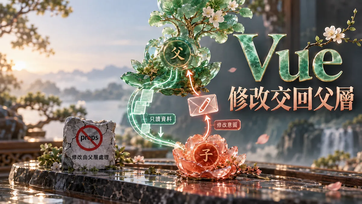 Vue子元件改props連父頁也變：用emit交回修改