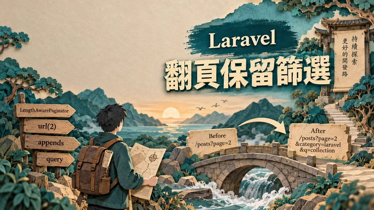 Laravel翻到第二頁篩選消失：分頁連結保留限定query