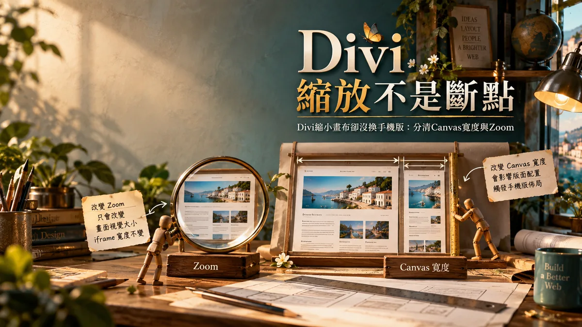 Divi縮小畫布卻沒換手機版：分清Canvas寬度與Zoom