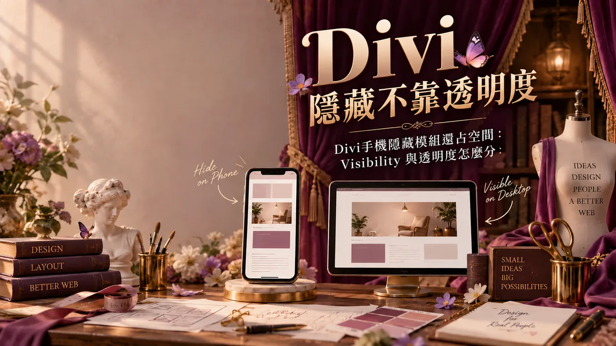 Divi手機隱藏模組還占空間：Visibility與透明度怎麼分