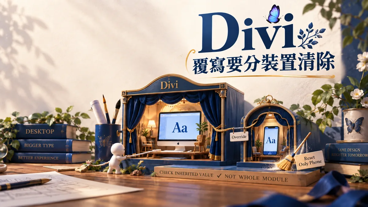 Divi桌機字級改了手機沒跟著：清除Responsive覆寫值