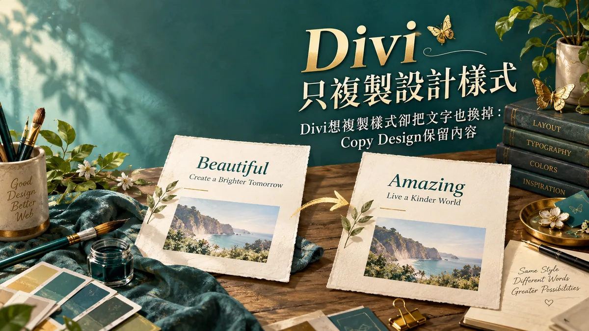 Divi想複製樣式卻把文字也換掉：Copy Design保留內容